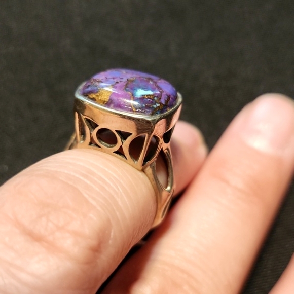 *SOLD* NEW Genuine Sterling Silver & Copper Purple Turquoise Statement Ring - Picture 3 of 3